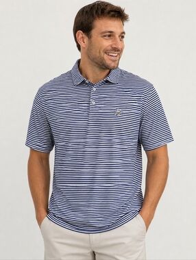 Peter Millar Crown Sport Polo Shirt XXL Blue White Striped Golf Performance
